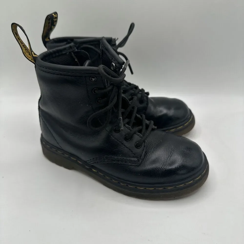 Dr. Martens KIDS 1460T Leather Lace Up Combat Boots-Size 10-Black Preowned
